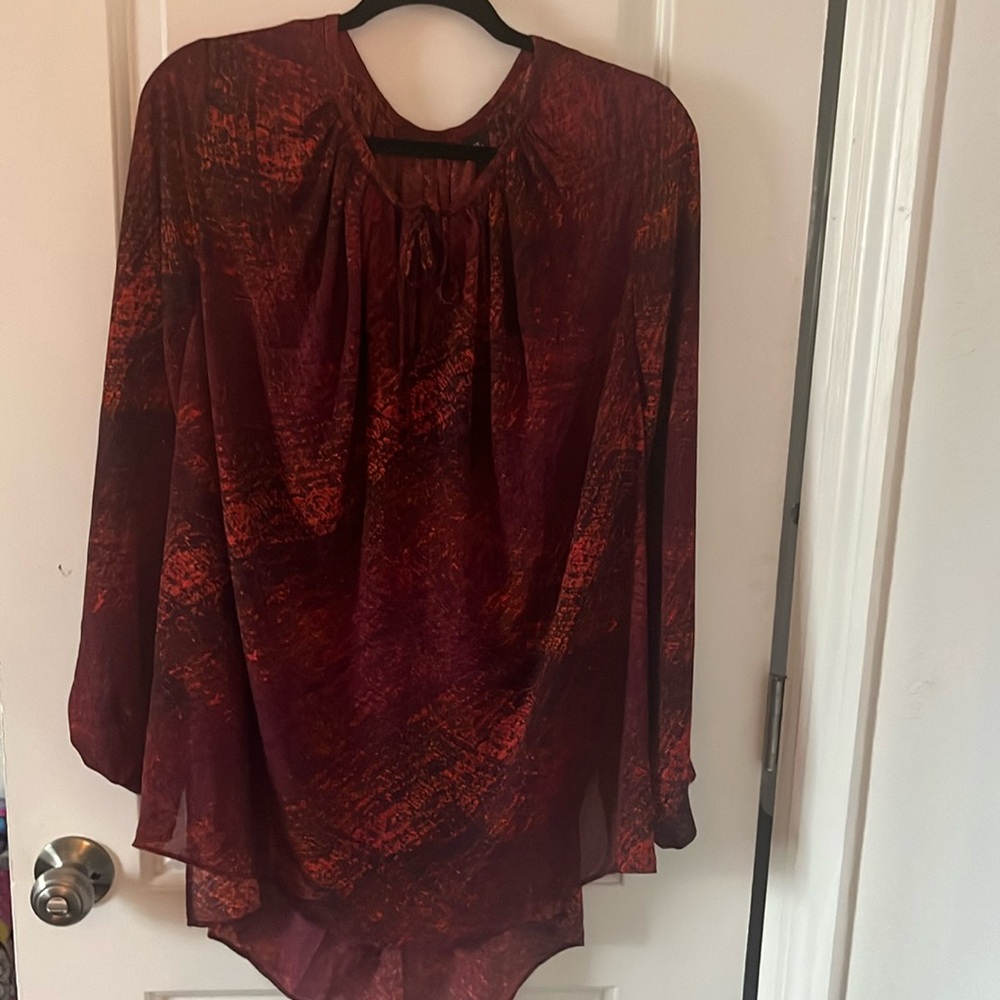 NWT Women’s Plus Size A.N.A Burgundy/Tangerine Long Sleeve Blouse